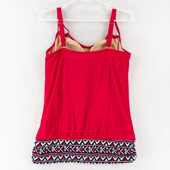 Swimsuits For All Pink Blouson Tankini Swim Top Sz 10 Shelf Bra Geometric Hem - Picture 4 of 8